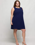24seven Comfort Apparel Plus Size Solid Color Sleeveless Mini Shift Dress