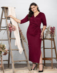 Fitted V-Neck Side Slit Plus Size Maxi Dress