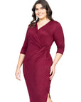 Fitted V-Neck Side Slit Plus Size Maxi Dress