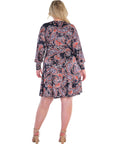 Grey Paisley Dolman Long Sleeve Plus Size Cocktail Dress