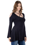 Criss Cross Cold Shoulder Long Sleeve Top