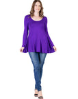 24seven Comfort Apparel Long Sleeve Solid Color Swing Style Flared Tunic Top
