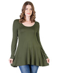 24seven Comfort Apparel Long Sleeve Solid Color Swing Style Flared Tunic Top