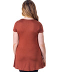 Women's Short Sleeve Loose Fit Tunic Top with V Neck