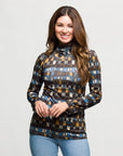 24seven Comfort Apparel Turtleneck Long Sleeve Printed Top