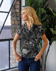 Womens Black and White Short Sleeve V Neck Wrap Top