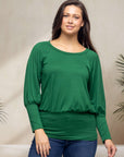 Round Neck Long Blouson Sleeve Banded Bottom Top