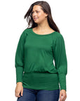 Round Neck Long Blouson Sleeve Banded Bottom Top