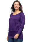 Round Neck Long Blouson Sleeve Banded Bottom Top