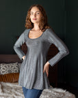 Scoop Neck Long Sleeve Shimmery Fabric Tunic Top