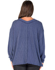 Relaxed Fit Ribbed Knit V Neck Sweater Top