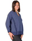 Relaxed Fit Ribbed Knit V Neck Sweatshirt Top