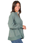 Relaxed Fit Ribbed Knit V Neck Sweatshirt Top