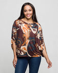 24seven Comfort Apparel Paisley Print Boat Neck Dolman Sleeve Top