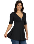 Short Sleeve Tunic Top with Button Detail