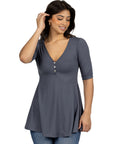 Short Sleeve Tunic Top with Button Detail