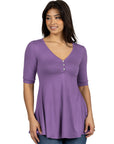 Short Sleeve Tunic Top with Button Detail