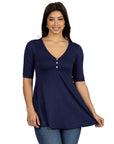 24seven Comfort Apparel Short Sleeve Tunic Top with Button Detail