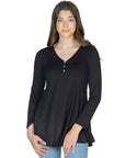Flared Long Sleeve Henley Tunic Top