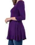Ruched Sleeve Swing Tunic Top