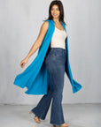 Sleeveless Long Cardigan Vest with Side Slit
