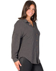 Ribbed Button Up Long Sleeve Collared Shirt Jacket