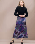 Purple Paisley Print Elastic Waist A Line Maxi Skirt