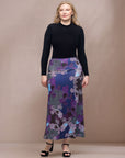 Purple Paisley Print Elastic Waist A Line Maxi Skirt
