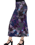 Purple Paisley Print Elastic Waist A Line Maxi Skirt