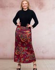 Wine Print Elastic Waist A Line Maxi Skirt
