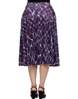 Purple Print Elastic Waist Pocket Midi Skirt