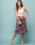 24seven Comfort Apparel Brown Paisley Print Comfortable Elastic Waist Knee Length Skirt