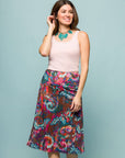 24seven Comfort Apparel Brown Paisley Print Comfortable Elastic Waist Knee Length Skirt