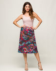 24seven Comfort Apparel Brown Paisley Print Comfortable Elastic Waist Knee Length Skirt