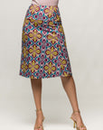 24seven Comfort Apparel Bright Floral Print Comfortable Elastic Waist Knee Length Skirt