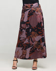 24seven Comfort Apparel Fall Floral Print Maxi Skirt with Buckle Waist