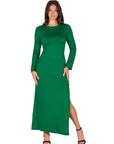 Long Sleeve Side Slit Fitted Maxi Dress