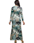 24seven Comfort Apparel Paisley Print Long Sleeve Side Slit Maxi Dress