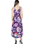 Purple Sleeveless Pleated High Low Pocket Dress