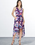 Purple Sleeveless Pleated High Low Pocket Dress