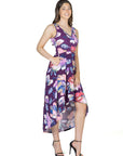 Purple Sleeveless Pleated High Low Pocket Dress