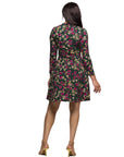 24seven Comfort Apparel Floral Print Long Sleeve Fit and Flare Mini Dress