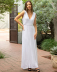 V Neck Sleeveless Belted Maxi Dress