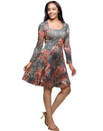 Long Sleeve Fit and Flare Dress in Brown Multi Animal Print