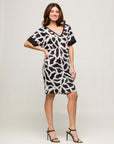 24seven Comfort Apparel Womens Black and White Short Sleeve Knee Length T Shirt Dress