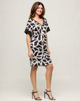24seven Comfort Apparel Womens Black and White Short Sleeve Knee Length T Shirt Dress