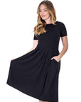 Midi Dress with Short Sleeves and Pocket Detail