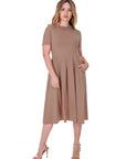 Midi Dress with Short Sleeves and Pocket Detail