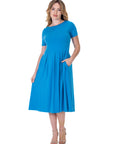 Midi Dress with Short Sleeves and Pocket Detail