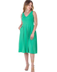 Fit and Flare Midi Sleeveless Dress with Pocket Detail